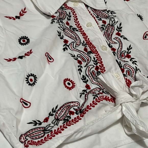 Vintage Embroidered Tie Front Sleeveless Cropped Button Down - Picture 4 of 4